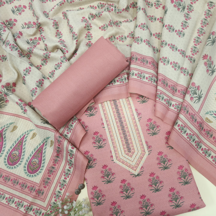 Tanhaai Light Pink Semi Pashmina Top with Semi Pashmina Dupatta