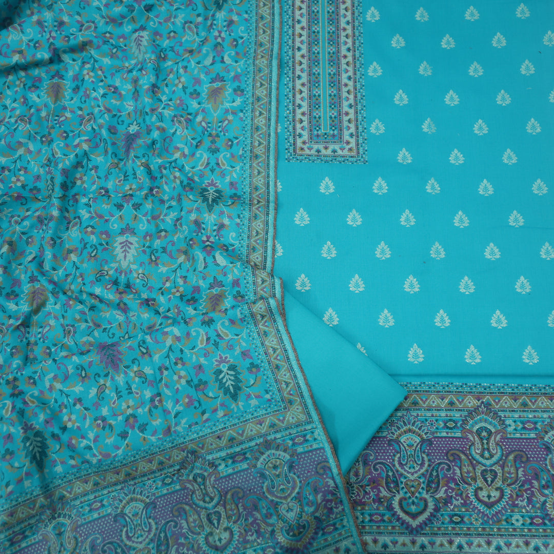 Tanhaai Aqua Teal Semi Pashmina Top with Semi Pashmina Dupatta