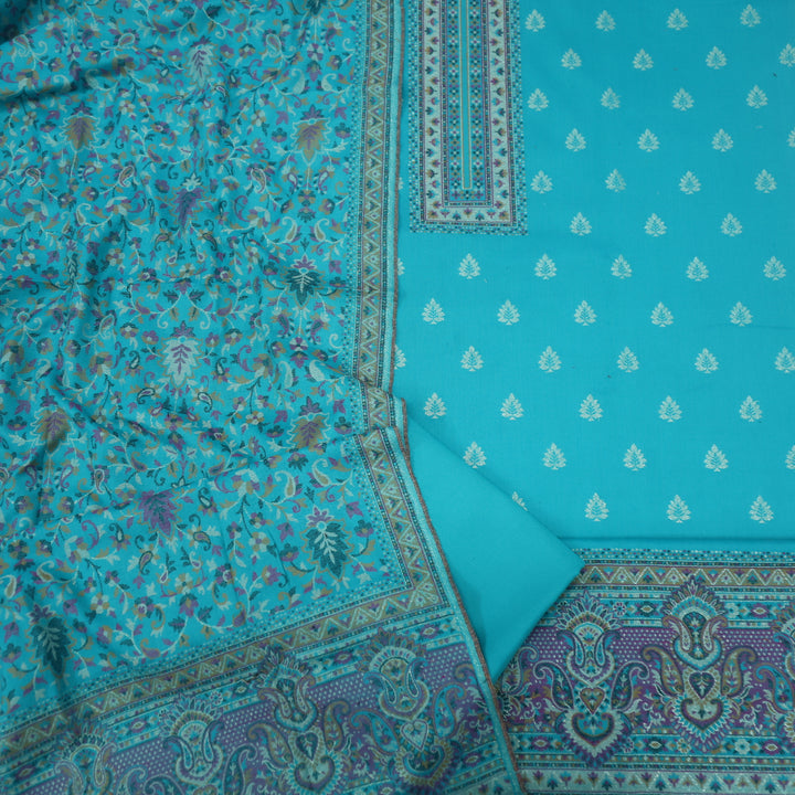 Tanhaai Aqua Teal Semi Pashmina Top with Semi Pashmina Dupatta