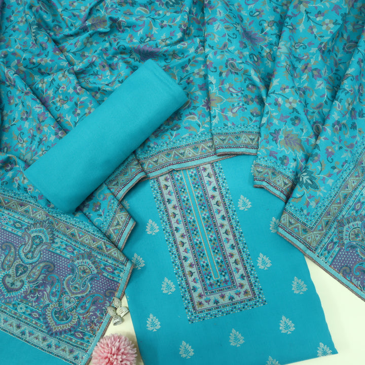 Tanhaai Aqua Teal Semi Pashmina Top with Semi Pashmina Dupatta