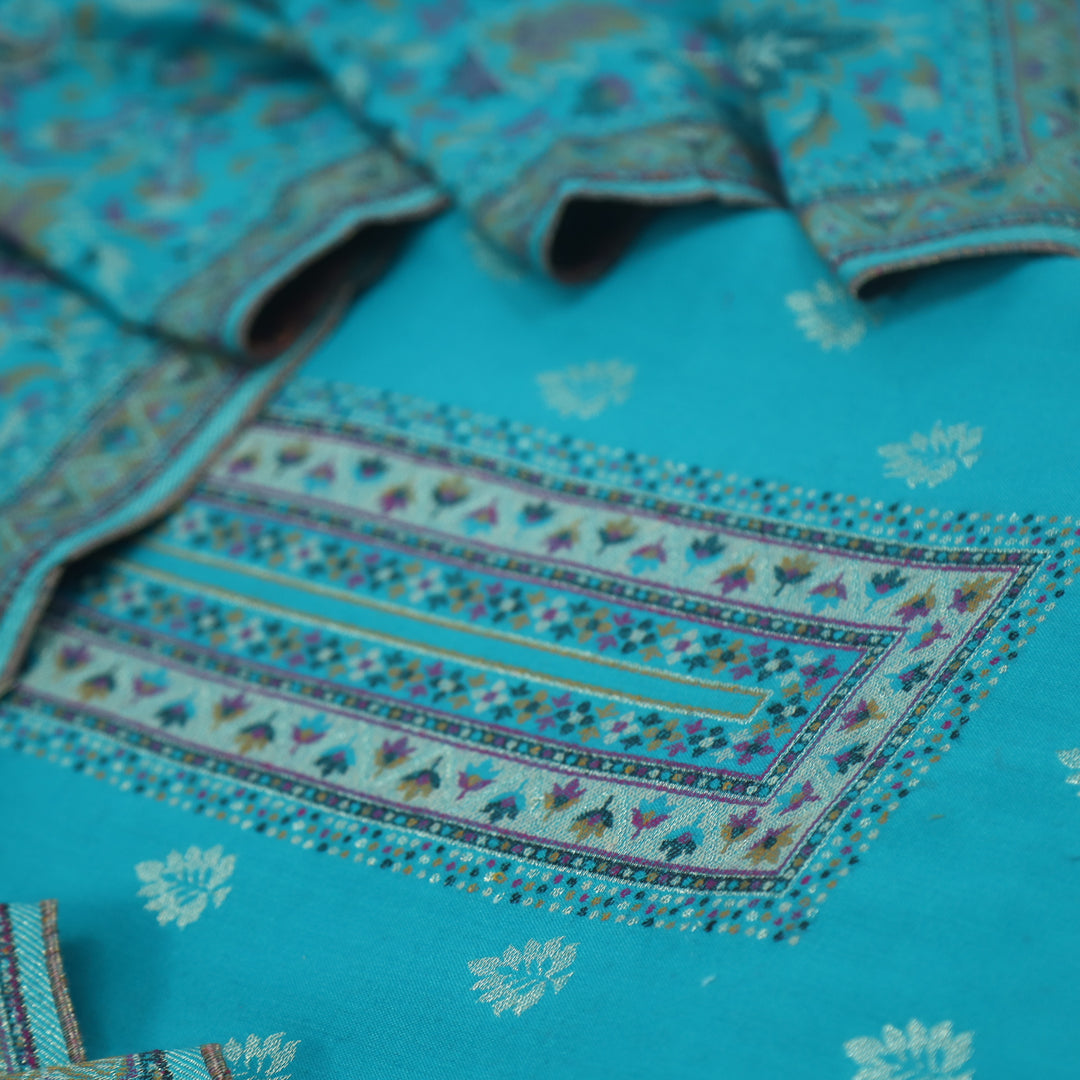 Tanhaai Aqua Teal Semi Pashmina Top with Semi Pashmina Dupatta