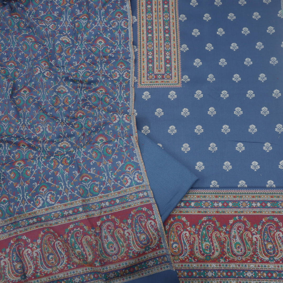 Tanhaai Faded Blue Semi Pashmina Top with Semi Pashmina Dupatta