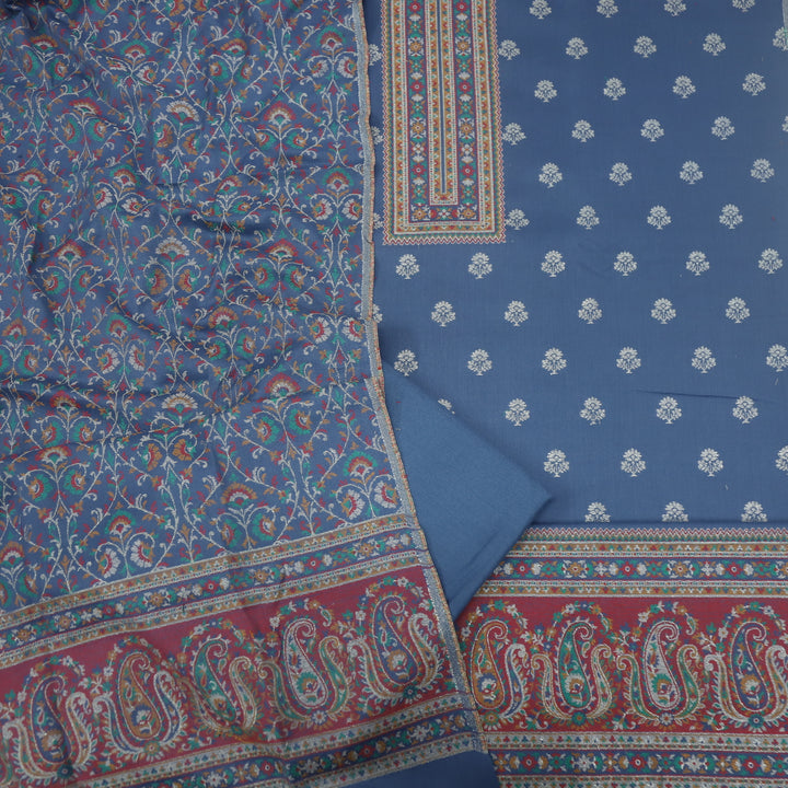 Tanhaai Faded Blue Semi Pashmina Top with Semi Pashmina Dupatta