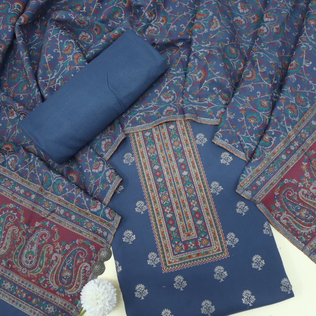 Tanhaai Faded Blue Semi Pashmina Top with Semi Pashmina Dupatta