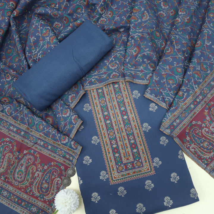 Tanhaai Faded Blue Semi Pashmina Top with Semi Pashmina Dupatta