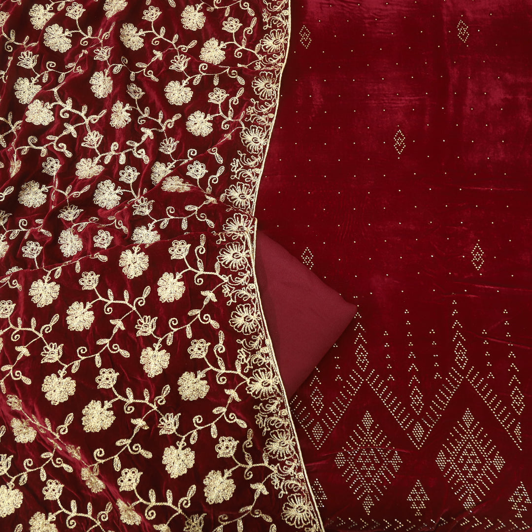 Noor Dark Maroon Swarovski Work Velvet Top with Velvet Dupatta