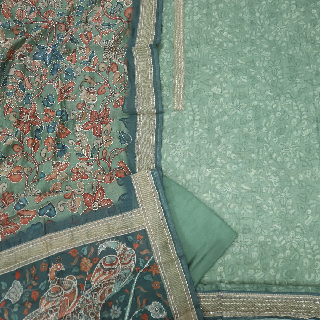 Kohinoor Seaweed Green Chanderi Top with Kantha Dupatta