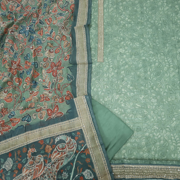 Kohinoor Seaweed Green Chanderi Top with Kantha Dupatta