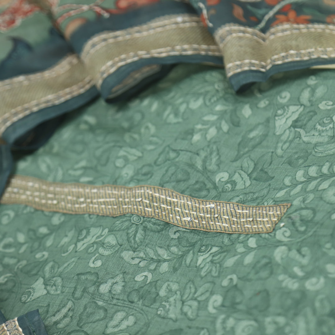 Kohinoor Seaweed Green Chanderi Top with Kantha Dupatta