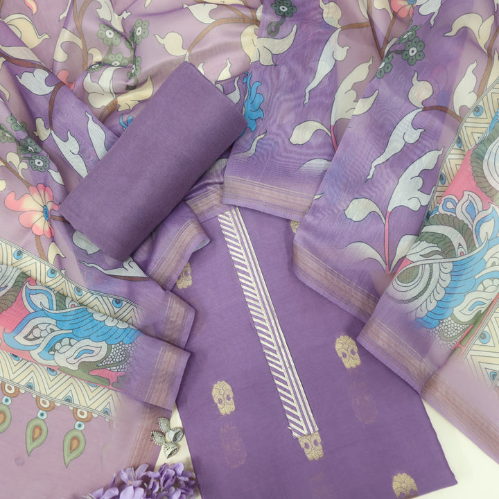 Paimana Orchid Purple Chanderi Top with Printed Chanderi Dupatta