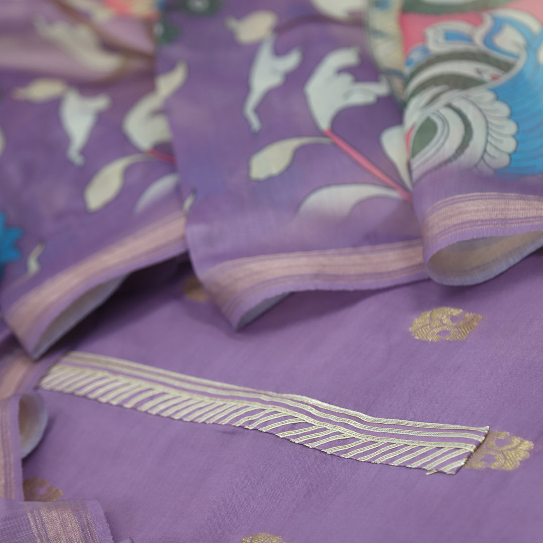 Paimana Orchid Purple Chanderi Top with Printed Chanderi Dupatta