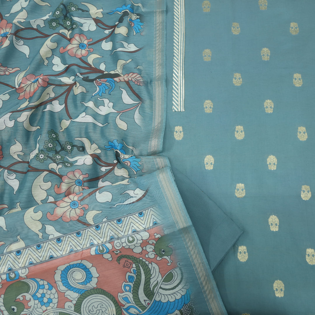 Paimana Cadet Blue Chanderi Top with Printed Chanderi Dupatta