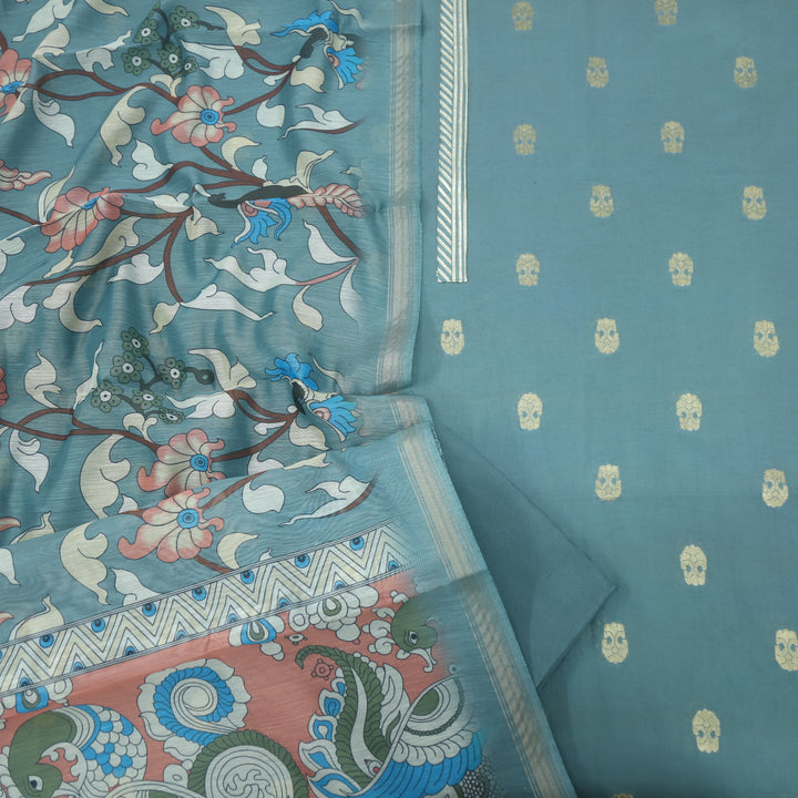 Paimana Cadet Blue Chanderi Top with Printed Chanderi Dupatta