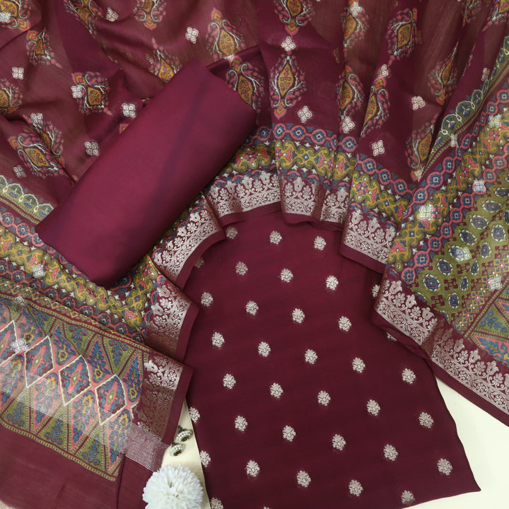 Gulshan Wine Purple Premium Chanderi Top with Chanderi Dupatta