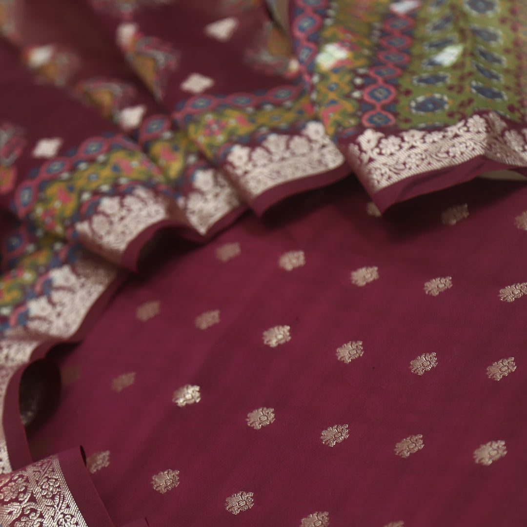 Gulshan Wine Purple Premium Chanderi Top with Chanderi Dupatta