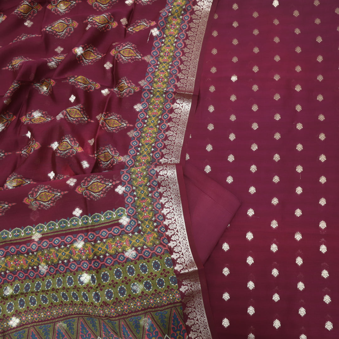 Gulshan Wine Purple Premium Chanderi Top with Chanderi Dupatta