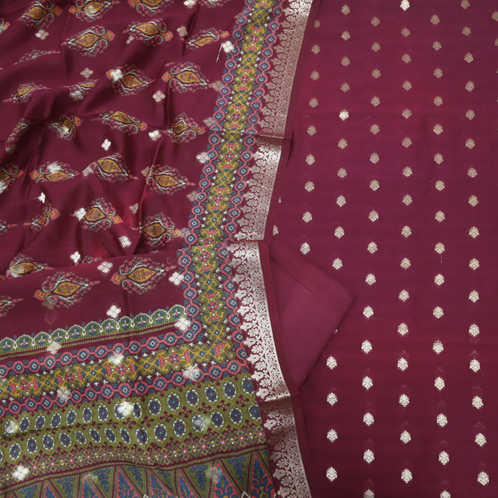 Gulshan Wine Purple Premium Chanderi Top with Chanderi Dupatta