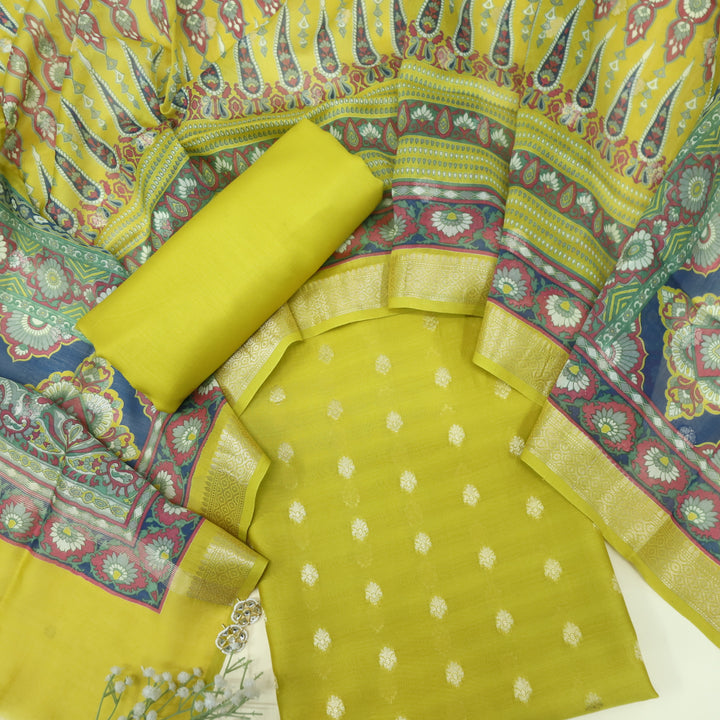 Gulshan Corn Yellow Premium Chanderi Top with Chanderi Dupatta