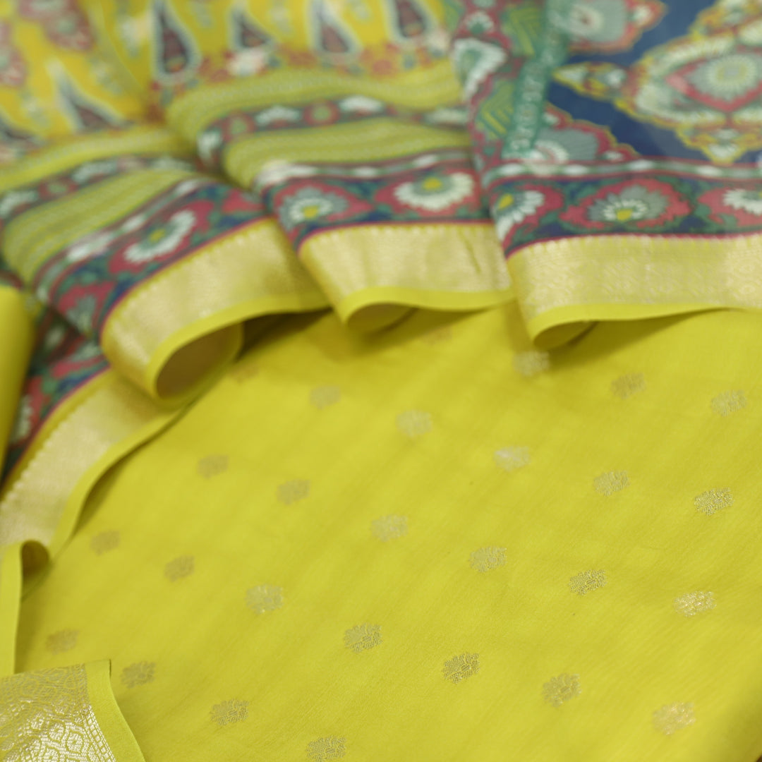 Gulshan Corn Yellow Premium Chanderi Top with Chanderi Dupatta