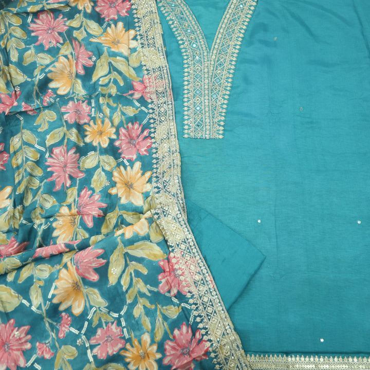 Shiddat Ocean Blue Dola Silk Top With Modal Dupatta