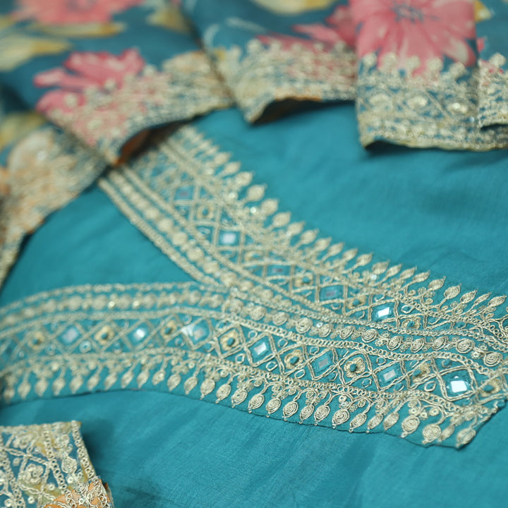 Shiddat Ocean Blue Dola Silk Top With Modal Dupatta