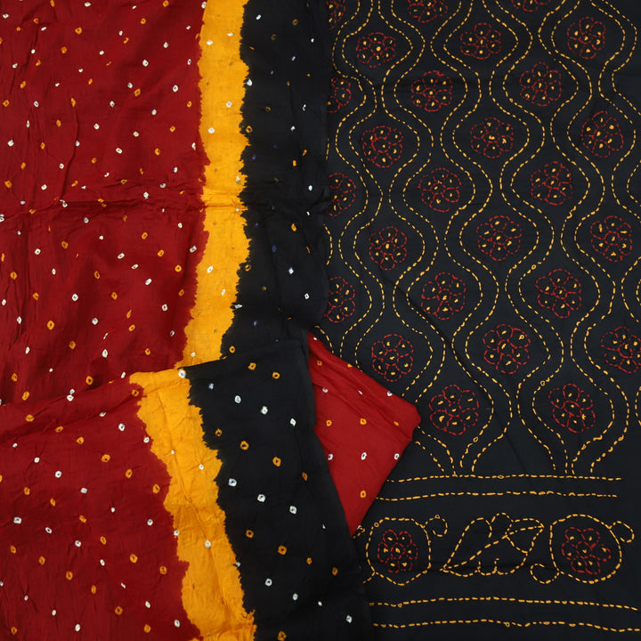 Rashq Oil Black Thread Work Top with Seaweed Green Bandhej Dupatta