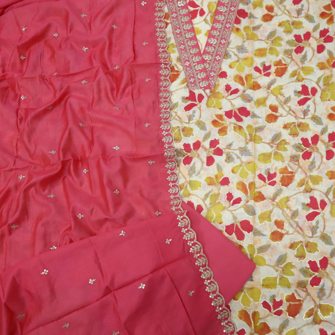 Zeel Rose Pink Floral Printed Muslin Top with Cotton Silk Dupatta