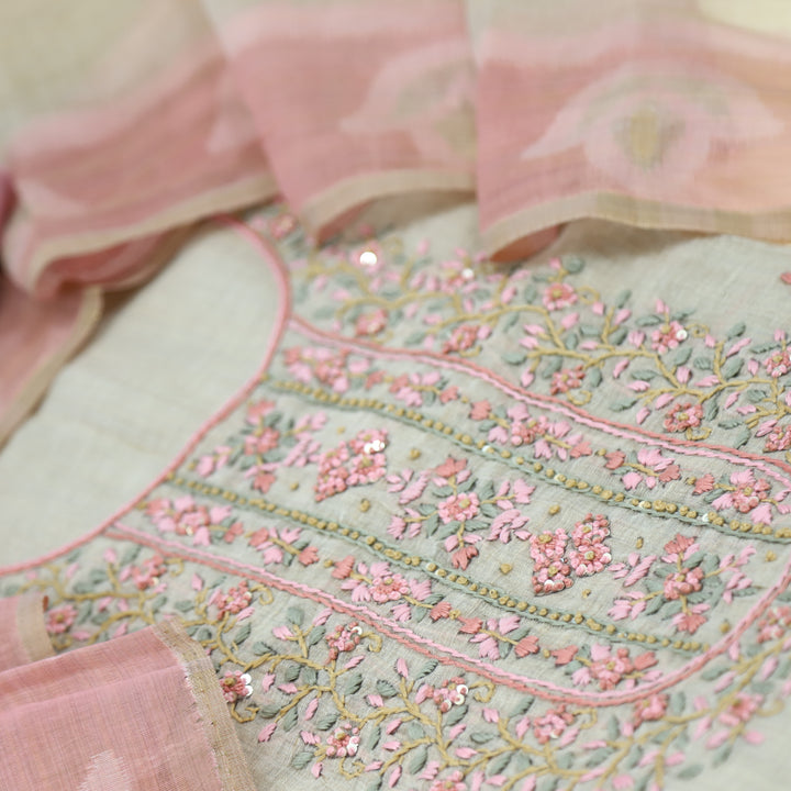 Jannat Baby Pink Jamdani Top and Jamdani Dupatta