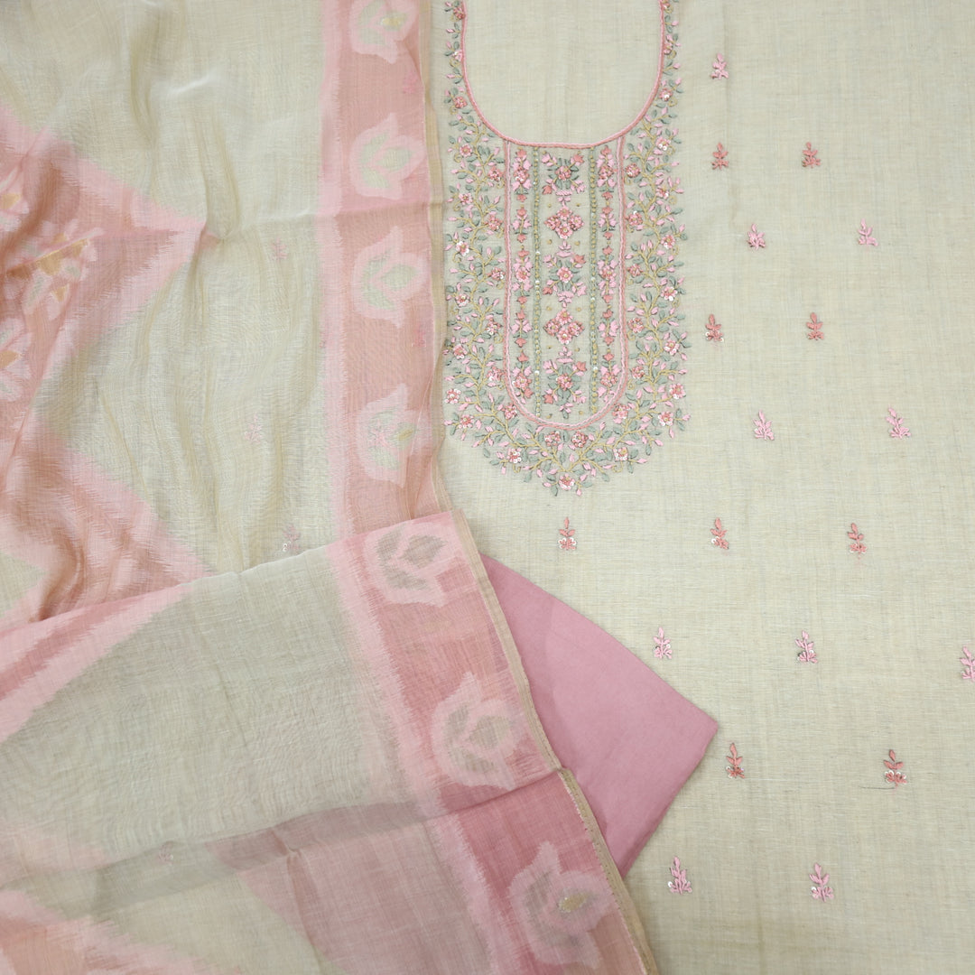 Jannat Baby Pink Jamdani Top and Jamdani Dupatta