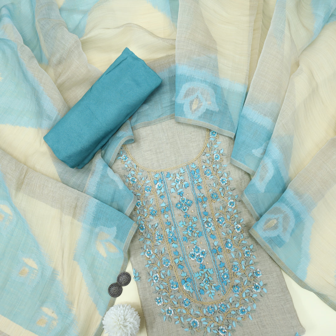 Jannat Sapphire Blue Jamdani Top and Jamdani Dupatta