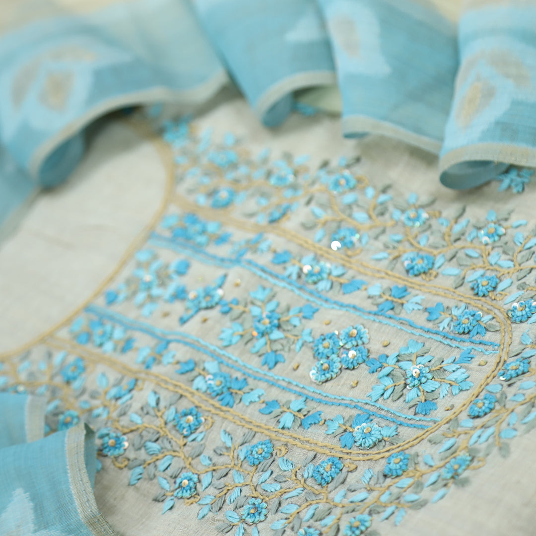 Jannat Sapphire Blue Jamdani Top and Jamdani Dupatta