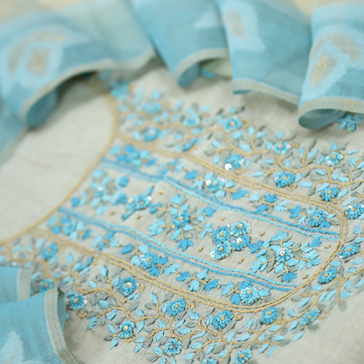 Jannat Sapphire Blue Jamdani Top and Jamdani Dupatta