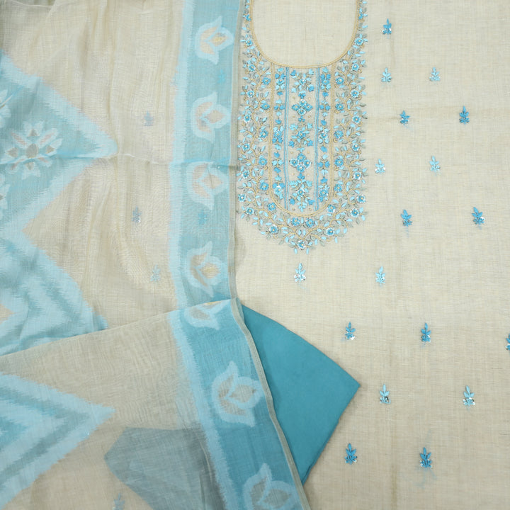 Jannat Sapphire Blue Jamdani Top and Jamdani Dupatta