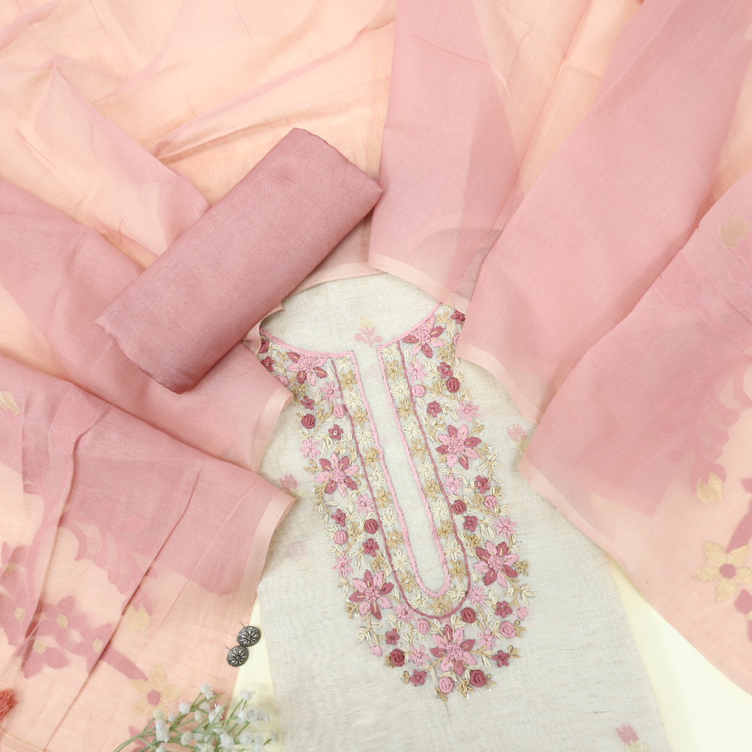 Jannat Lemonade Pink Jamdani Top and Jamdani Dupatta