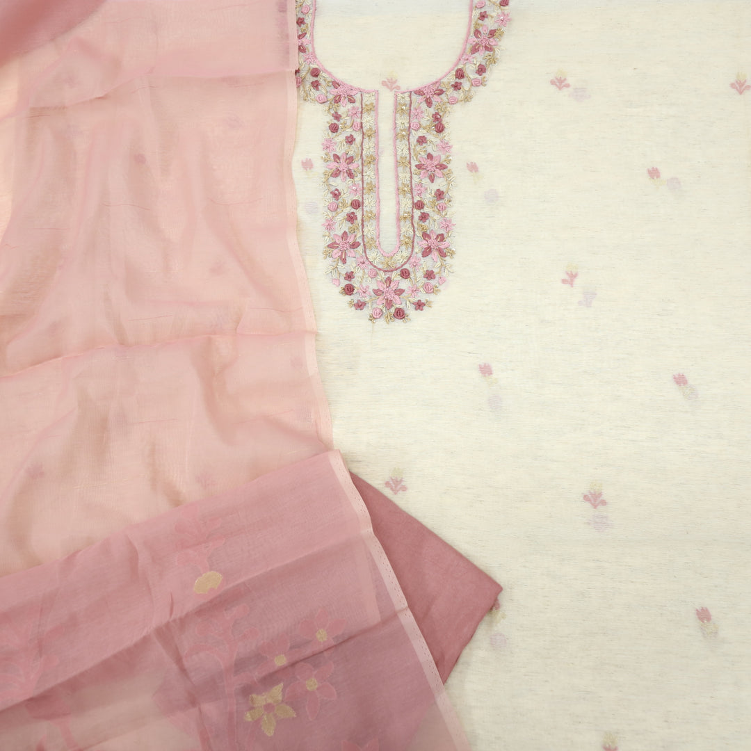 Jannat Lemonade Pink Jamdani Top and Jamdani Dupatta