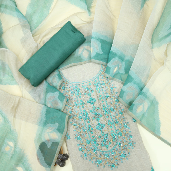 Jannat Jungle Green Jamdani Top and Jamdani Dupatta