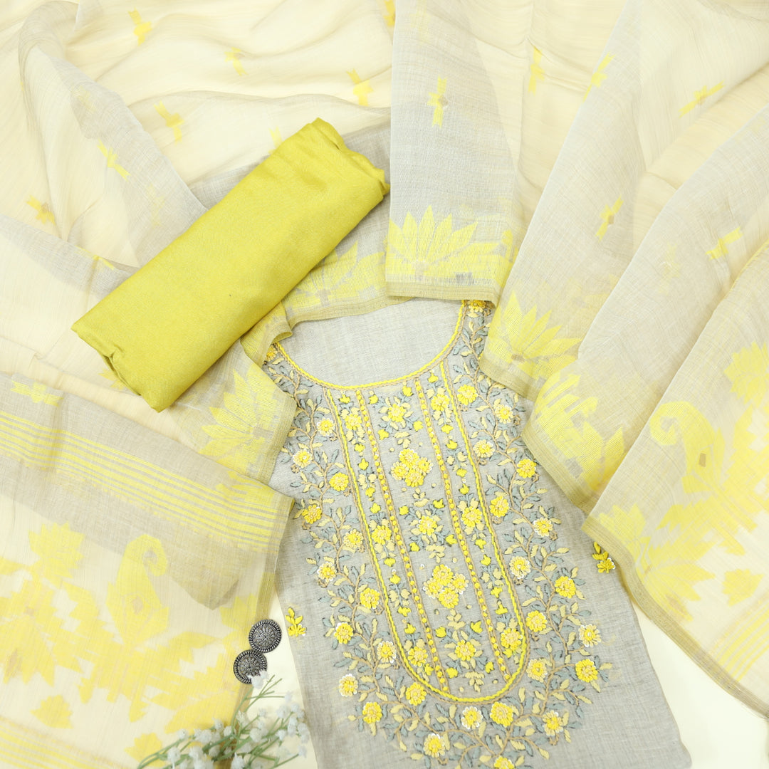 Jannat Corn Yellow Jamdani Top and Jamdani Dupatta