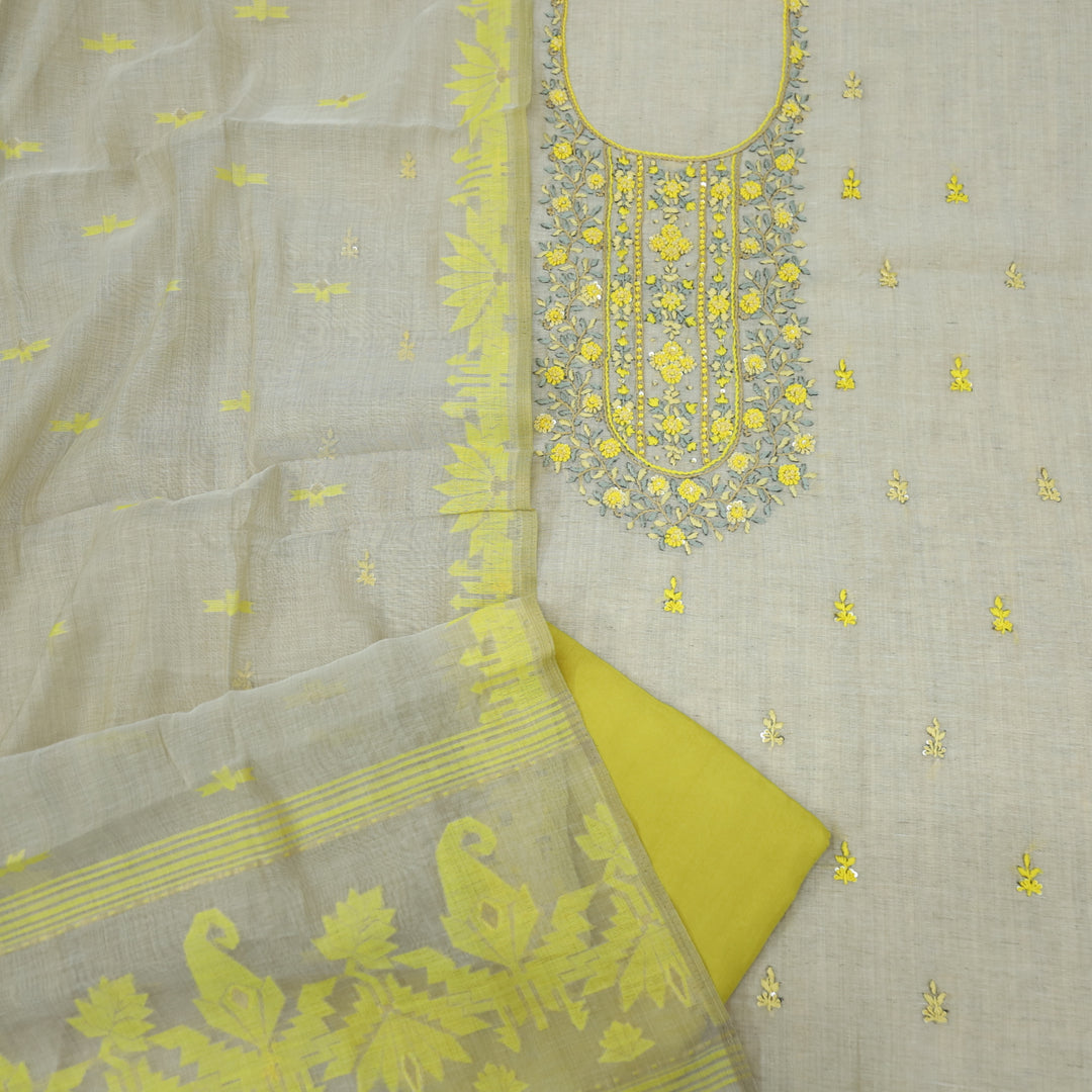 Jannat Corn Yellow Jamdani Top and Jamdani Dupatta