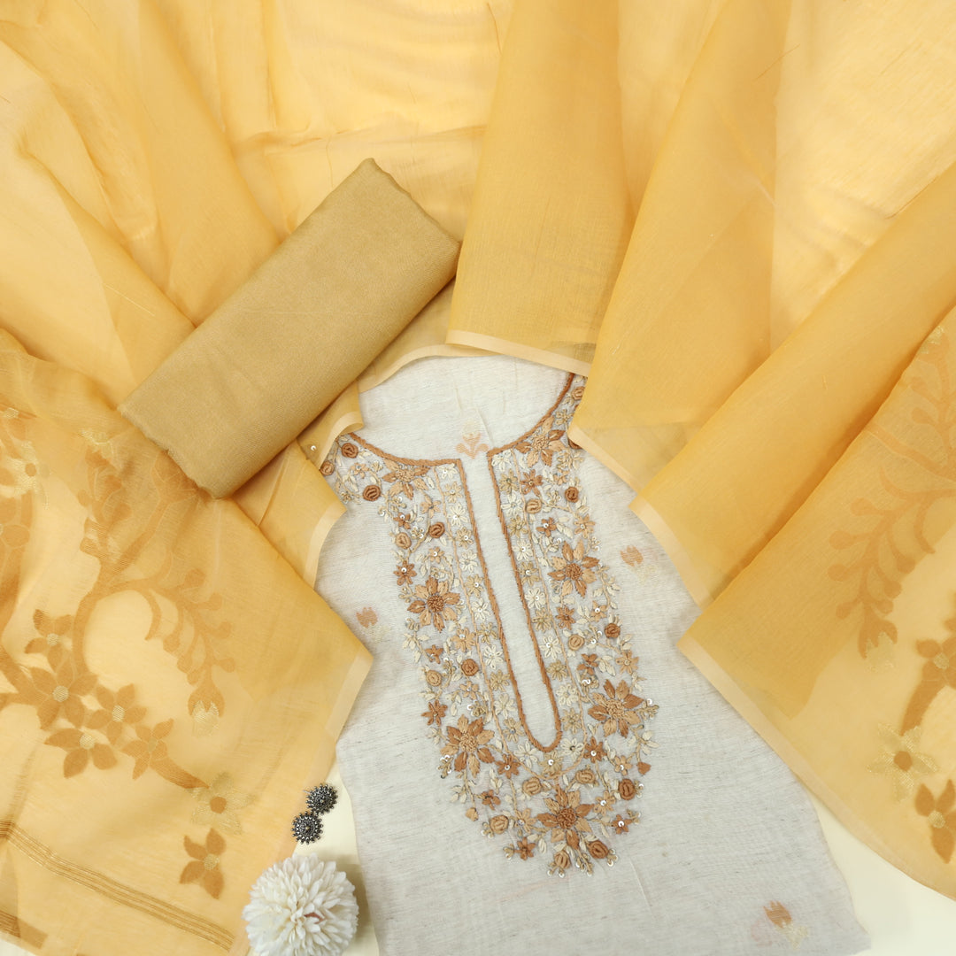 Jannat Sweetcorn Orange Jamdani Top and Jamdani Dupatta