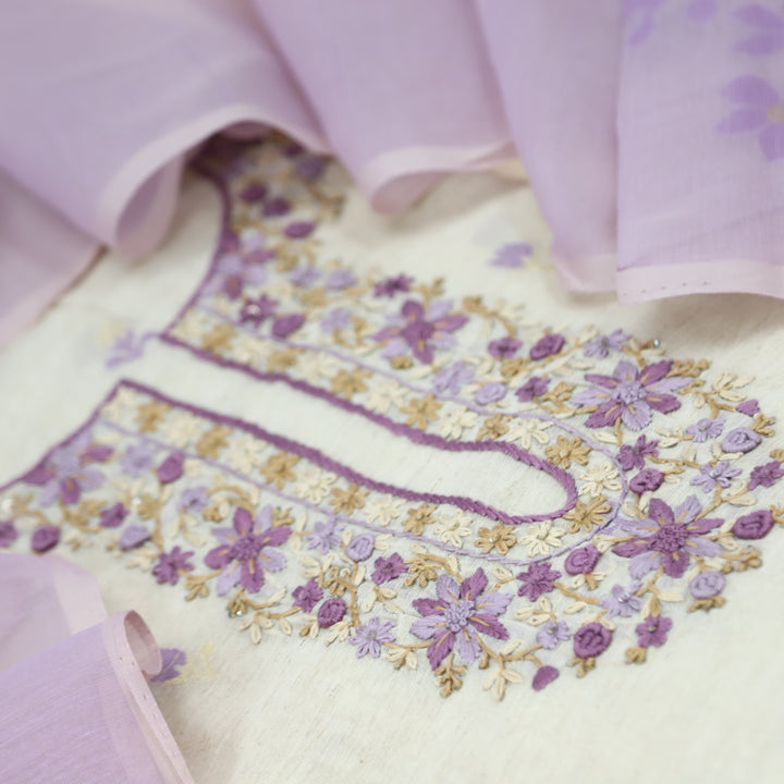 Jannat Periwinkle Purple Jamdani Top and Jamdani Dupatta