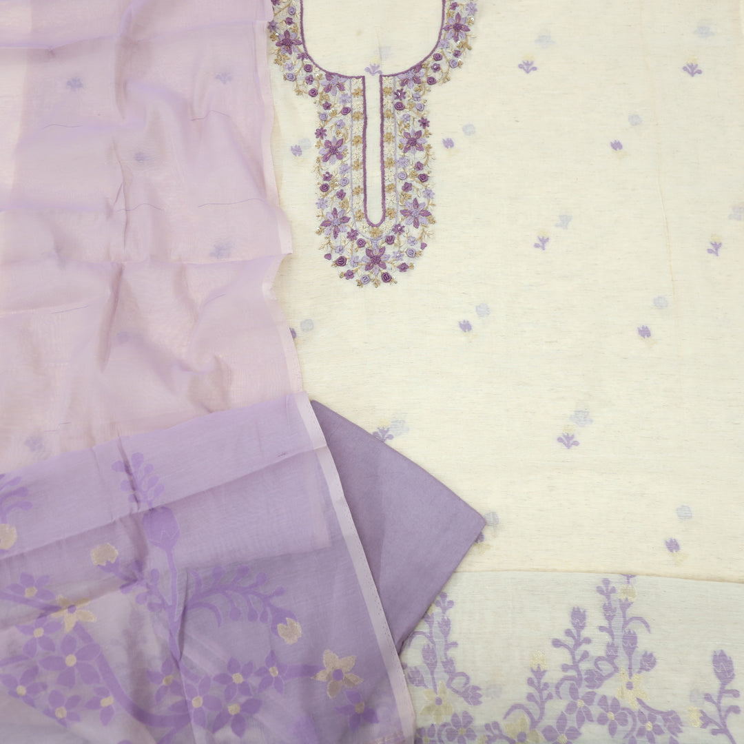 Jannat Periwinkle Purple Jamdani Top and Jamdani Dupatta