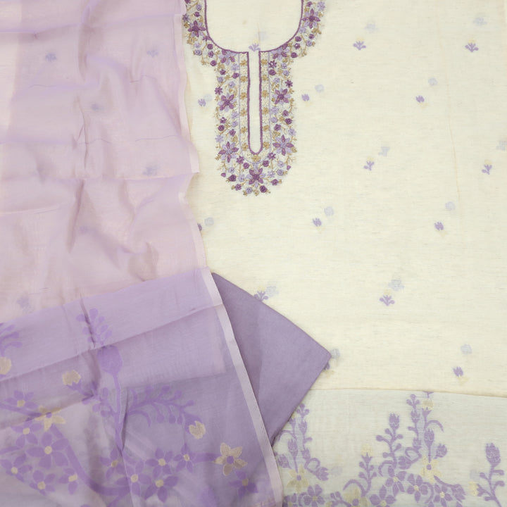 Jannat Periwinkle Purple Jamdani Top and Jamdani Dupatta