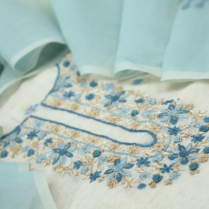 Jannat Teal Blue Jamdani Top and Jamdani Dupatta