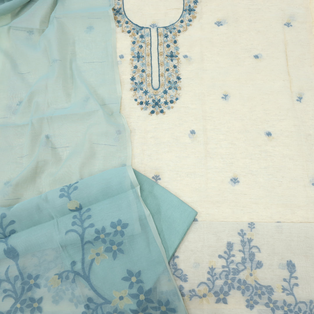 Jannat Teal Blue Jamdani Top and Jamdani Dupatta