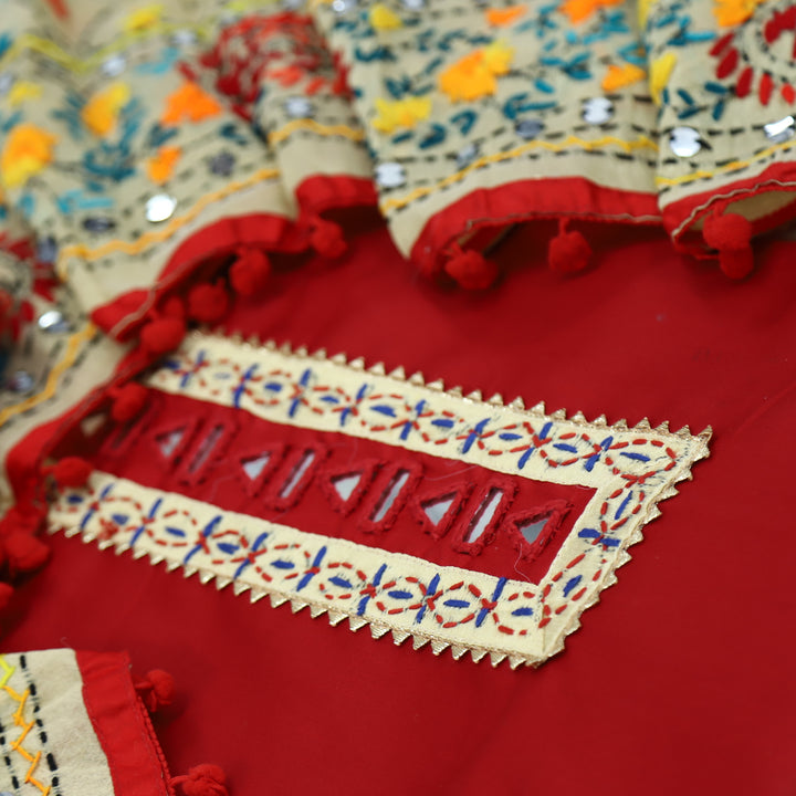 Farishta Cherry Red Glazed Cotton Top With Art Silk Dupatta