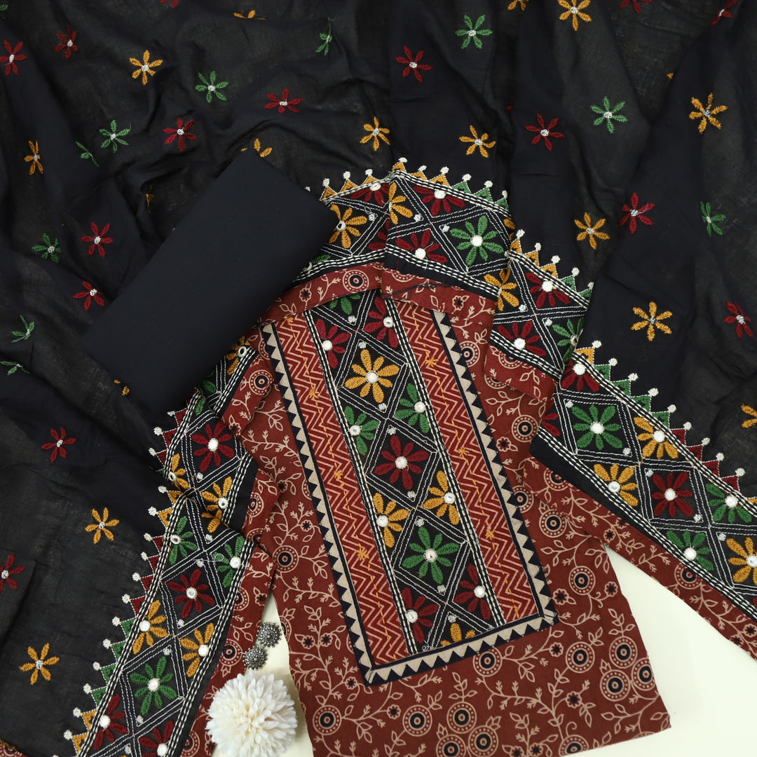 Khairiyat Jam Red Kutch Work Cotton Top With Cotton Dupatta