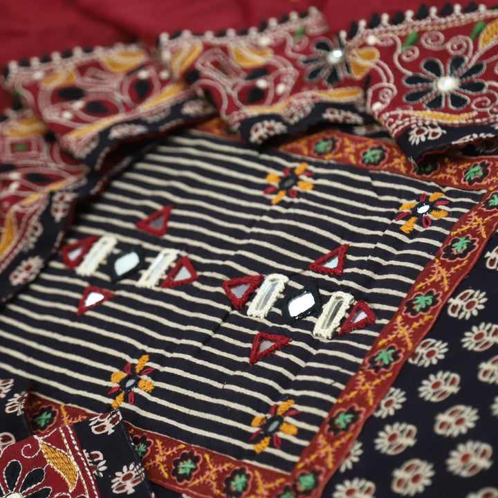 Khairiyat Paint Black Kutch Work Cotton Top With Cotton Dupatta