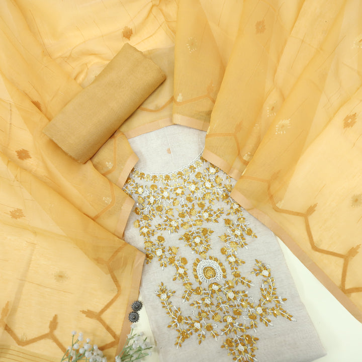 Jannat Dandelion Yellow Jamdani Top and Jamdani Dupatta