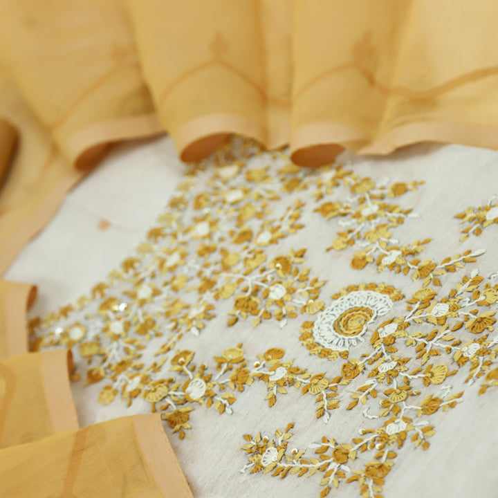 Jannat Dandelion Yellow Jamdani Top and Jamdani Dupatta