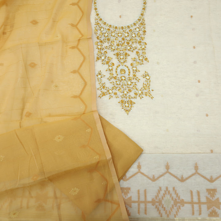 Jannat Dandelion Yellow Jamdani Top and Jamdani Dupatta